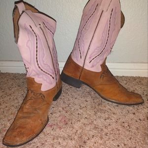 Baby Pink and Brown, Leather, Man Made Cowgirl Boots